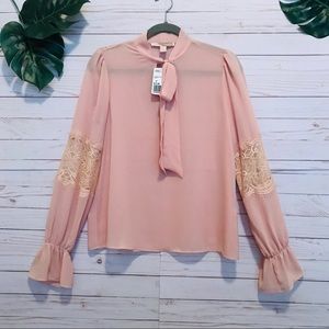 🆕 Sheer Lace Blouse Blush Pink